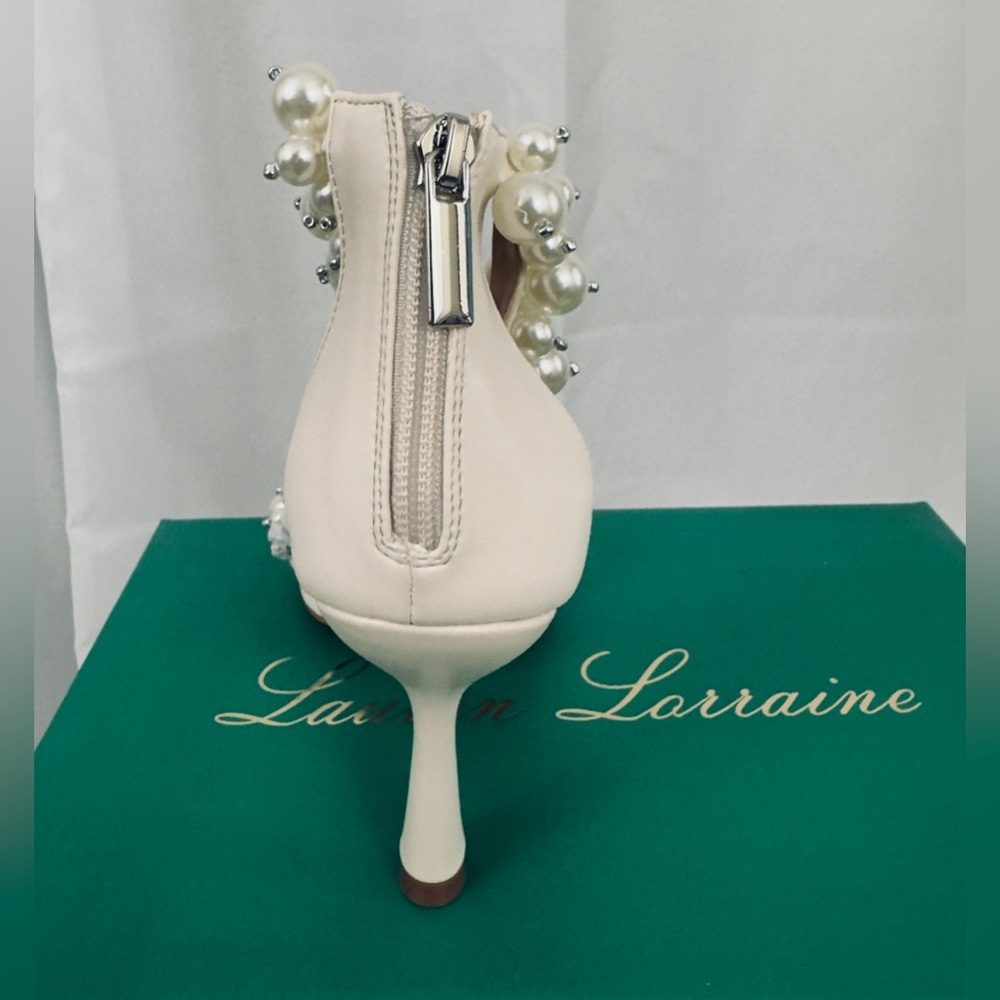 LAUREN LORRAINE FIESTA PEARL EMBELLISHED ANKLE WRAP DRESS HEELS US. 7 & 8    NWT - Picture 5 of 14